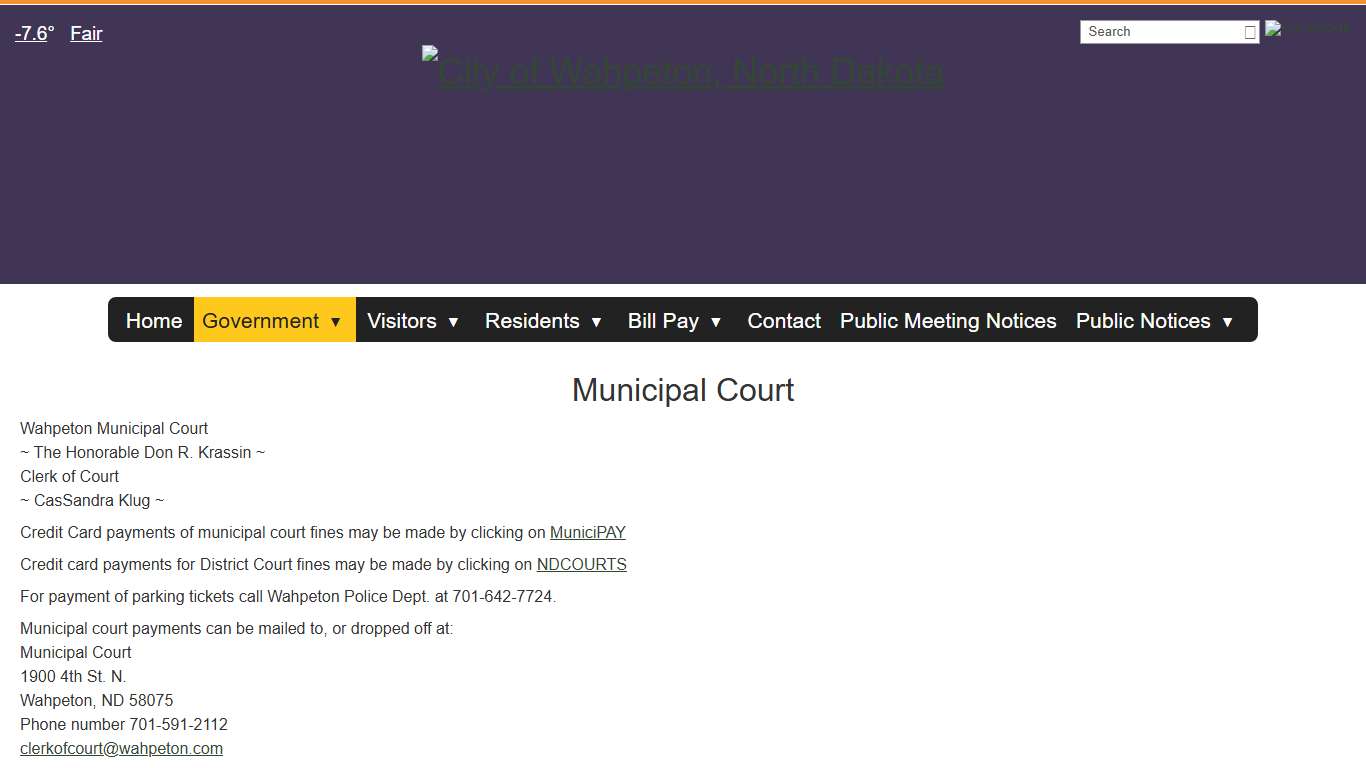 Municipal Court - City of Wahpeton, North Dakota